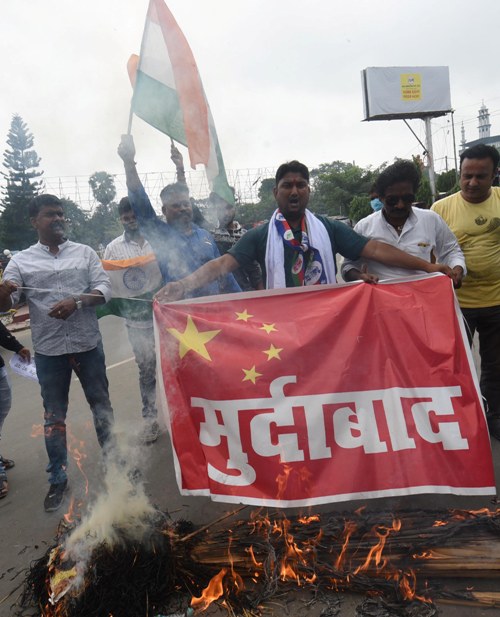Demonstrators reject Chinese products during protest in Patna