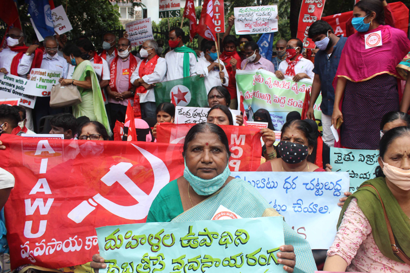 Left parties, NGOs participate in Dharna against farm billsHyderabad