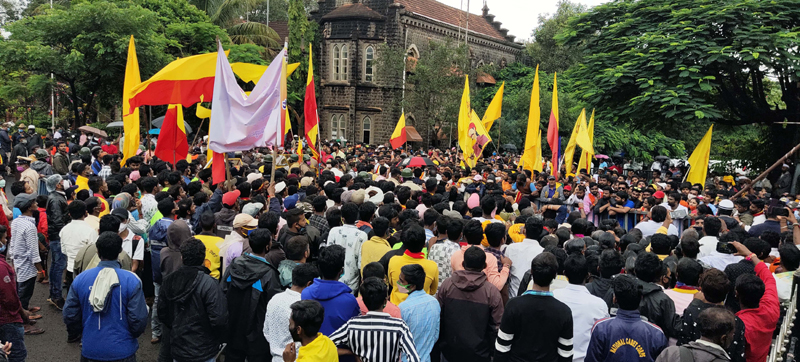 Protest demanding reinstallation of Rayanna statue in Belagavi