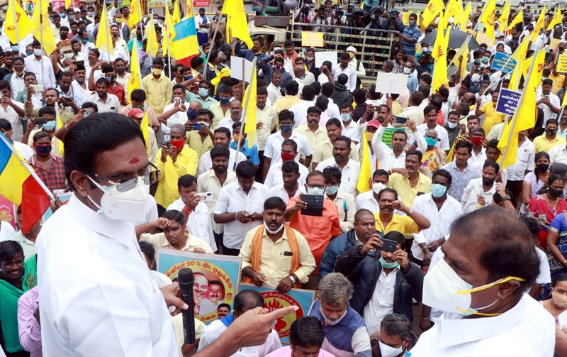 Activists of PMK stage demonstration, demanding reservation for Vanniyar Community in govet jobs in Chennai