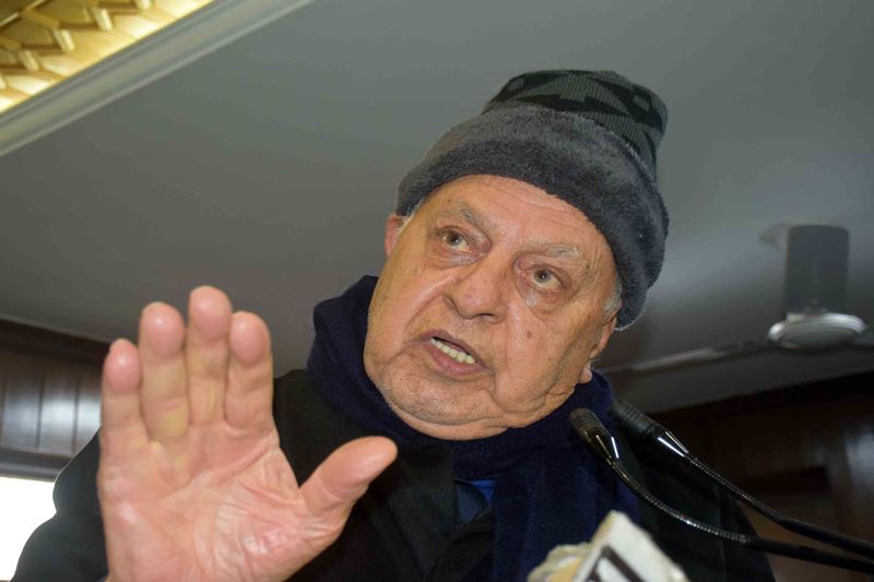 Farooq Abdullah addresses party workers at headquarters in Srinagar after DDC polls win NationalConference,