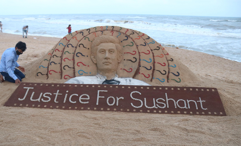 Renowned sand artist Sudarsan Pattnaik creates sand art demanding 'Justice for Sushant' at Puri beach