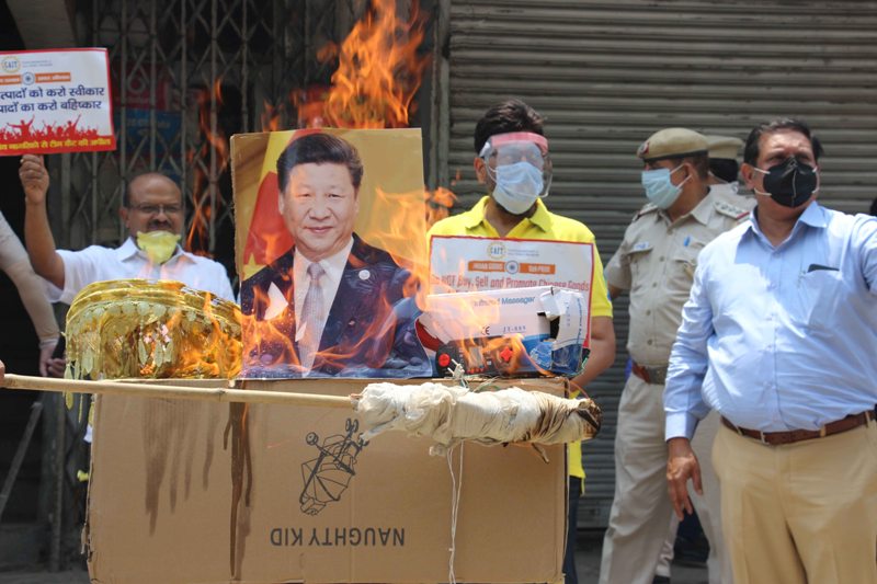 Protest against China at Karol Bagh in New Delhi