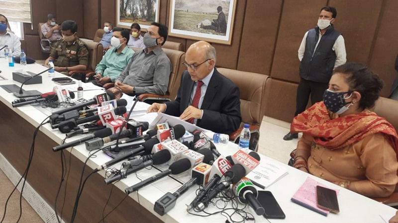 State Election Commissioner K K Sharma, Chief Electoral Officer Hridesh Kumar address joint press conference in Jammu