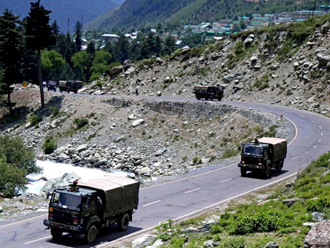 Indian Army convoy en route Galwan Valley in Ladakh 