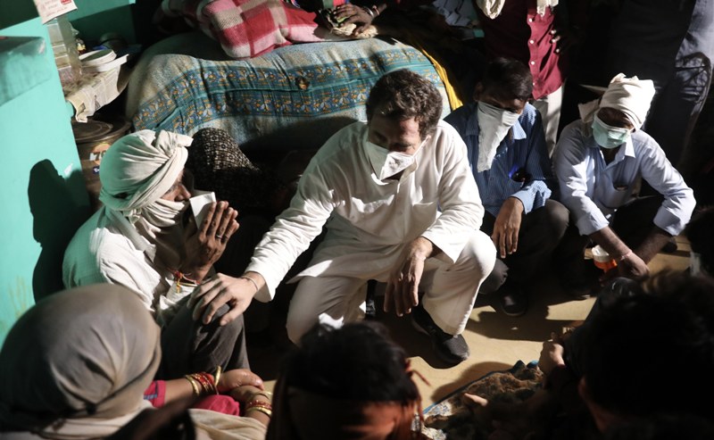 Rahul Gandhi, Priyanka Gandhi Vadra in Hathras on Saturday.