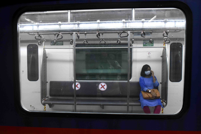passengers travelling in Kolkata metro after service started on Monday