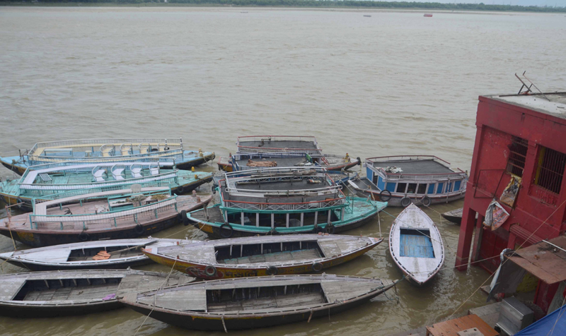 Ghats of Varanasi partially submerged after water level in Ganges rose due to rains