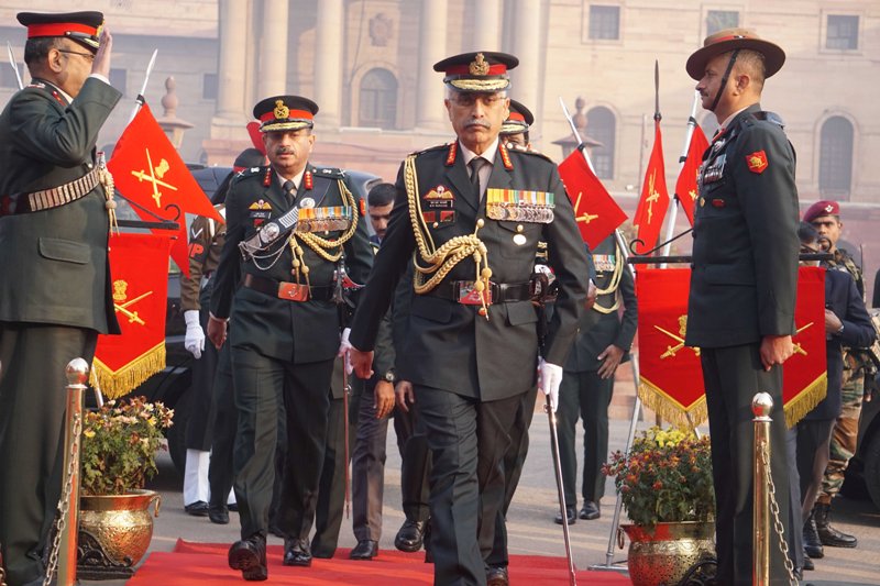 Army chief MM Narwane talk to reporters after inspecting guard of honour