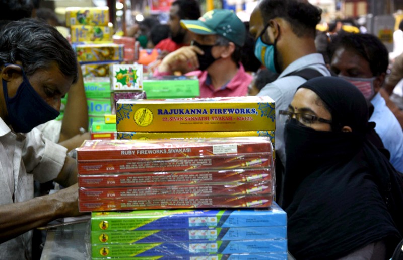 People buy firecrackers for Diwali in Mumbai