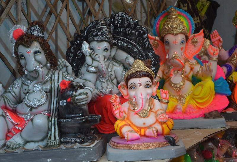 Idols of Lord Ganesha displayed for sale ahead of Ganesh Chaturthi in Hyderabad