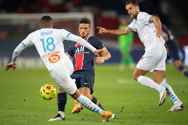 A view of match between Paris Saint Germain and Olympique de Marseille at Parc des Princes in Paris, France