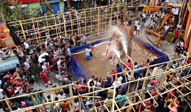 Unique Durga idol immersion in Kolkata by Tridhara Sammilani