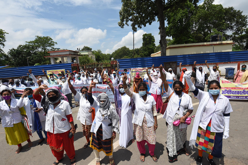 Protests demanding raise in salary in Bihar