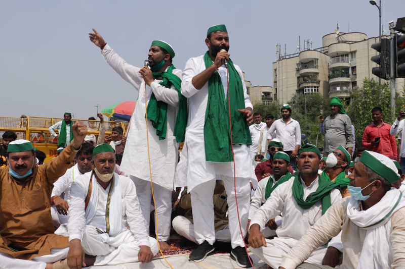 Farmers under the banner of Bhartiya Kisan Union staging a Chakka Jam in Noida