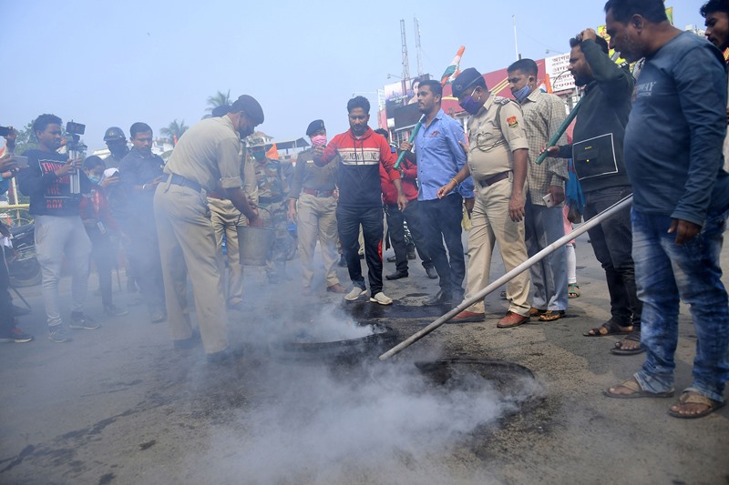 Police trying to douse fire in Agartala