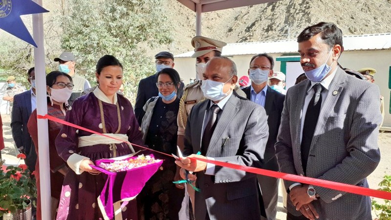 Ladakh LG inaugurating a COVID-19 test centre in Leh