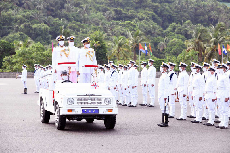 Newly commissioned Indian Navy officers marching in Passing Out Parade in Kannur