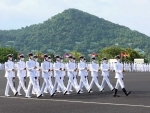 Newly commissioned Indian Navy officers marching in Passing Out Parade in Kannur