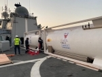 Indian Navys INS Talwar with Liquid Oxygen filled Cryogenic Containers heads towards India