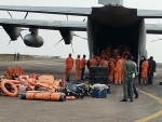 NDRF personnel boarding IAF aircraft for Cyclone relief work in Jamnagar