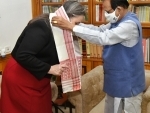 Assam Guv welcomes Consulate General of USA Melinda Pavek with traditional Gamosa in Guwahati