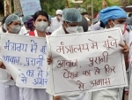 Jabalpur: Nurses staging a protest rally during their indefinite strike