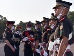Newly commissioned cadets march during the passing-out parade at Officers Training Academy (OTA), Chennai