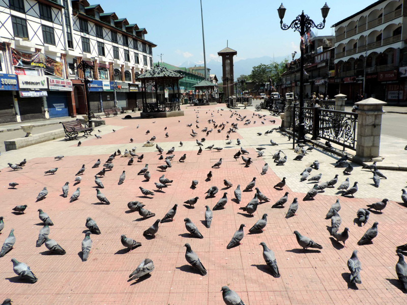 Deserted Lal Chowk in Srinagar amid lockdown