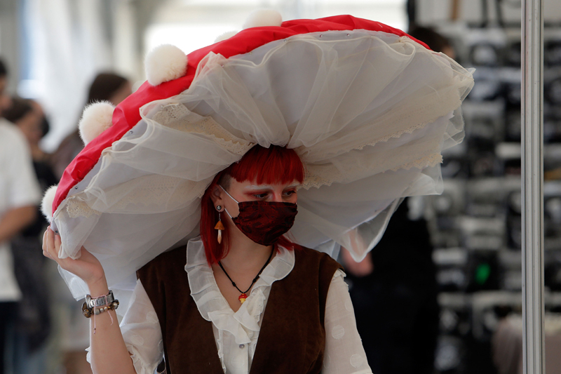 An enthusiast poses during East European Comic Con festival in Bucharest