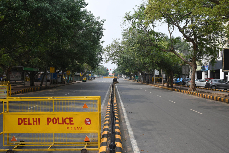 A deserted street in Delhi amid Covid-19 lockdown