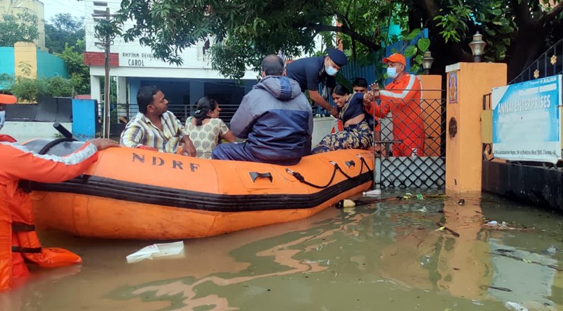 NDRF teams rescue stranded people from inundated areas in Chennai