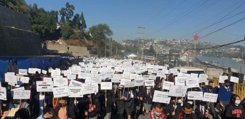 Naga Students Federation holds protest rally in Kohima against botched-up army counter-insurgency op in Mon district
