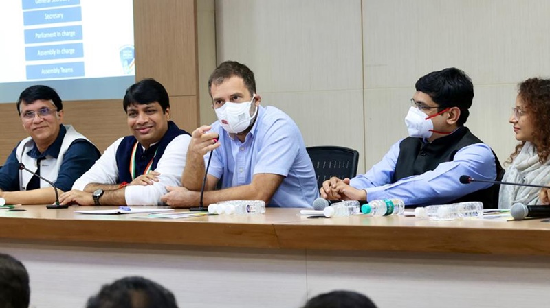 Congress leader Rahul Gandhi attends social media meeting