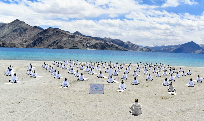 ITBP personnel practice Yoga in Ladakh