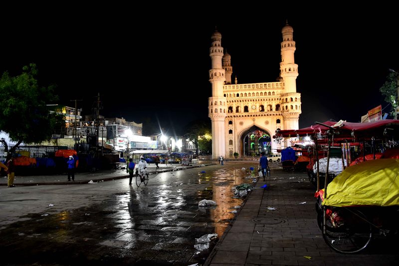A deserted view of Charminar during night curfew in Hyderabad