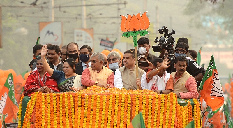 In Images: BJP leader Suvendu Adhikari's mega roadshow in Kolkata