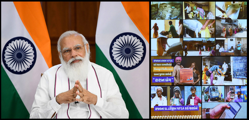PM Modi interacts with the beneficiaries of PM-GKAY in Gujarat through video conferencing