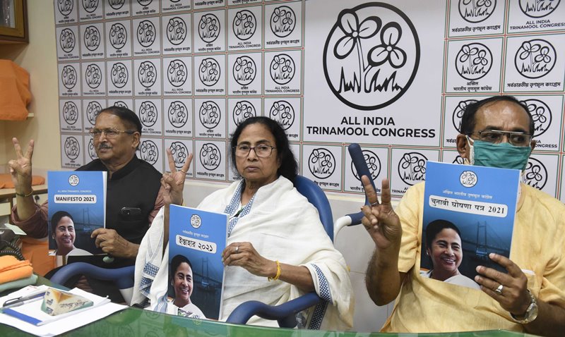 TMC chief Mamata Banerjee releasing poll manifesto in Kolkata