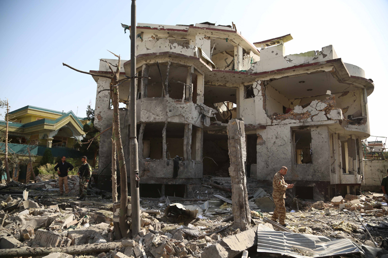 View of Afghan Defense Minister Bismillah Khan Mohammadi's house destroyed in a militant attack in Kabul