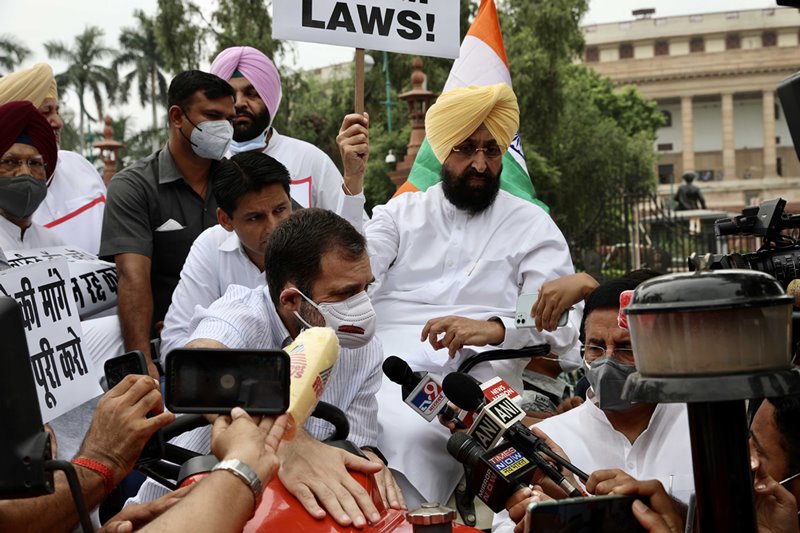 Rahul Gandhi reaches Parliament in tractor to protest against farm laws