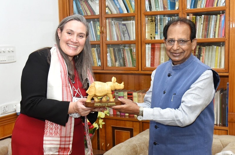 Assam Guv welcomes Consulate General of USA Melinda Pavek with traditional Gamosa in Guwahati