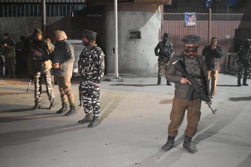 Security personnel cordon off area after terrorist attack in Srinagar