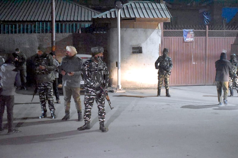 Security personnel cordon off area after terrorist attack in Srinagar