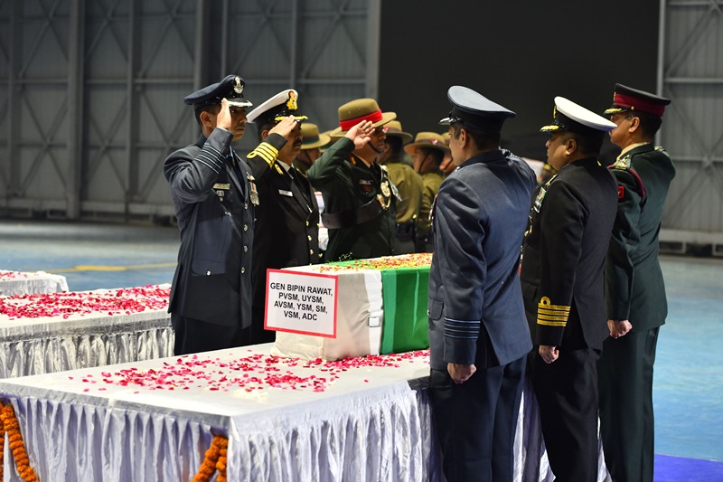 Mortal remains of Gen Bipin Rawat being kept at Palam Airbase in New Delhi