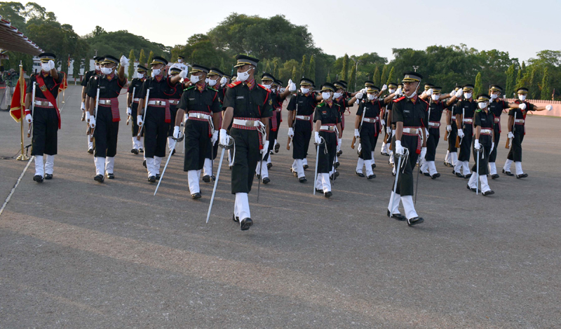 Newly commissioned cadets march during the passing-out parade at Officers Training Academy (OTA), Chennai