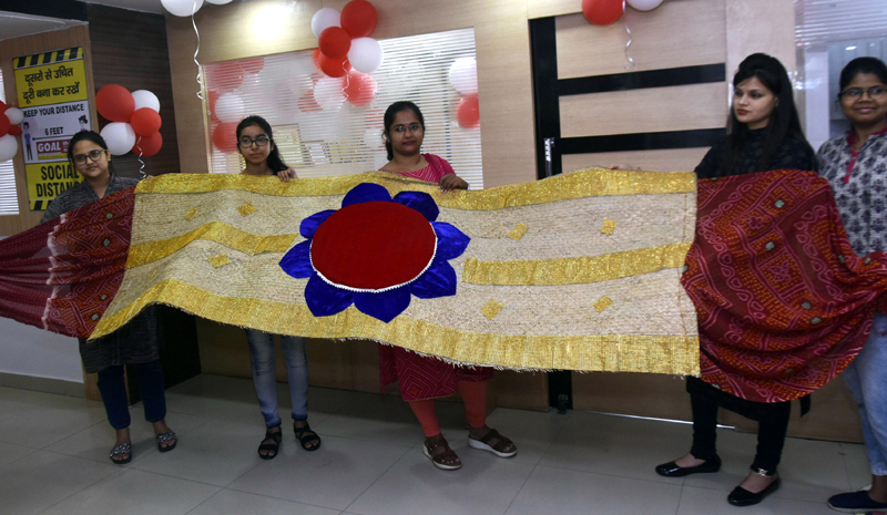 Students showing 16 feet long and 3.5 meter broad Rakhi