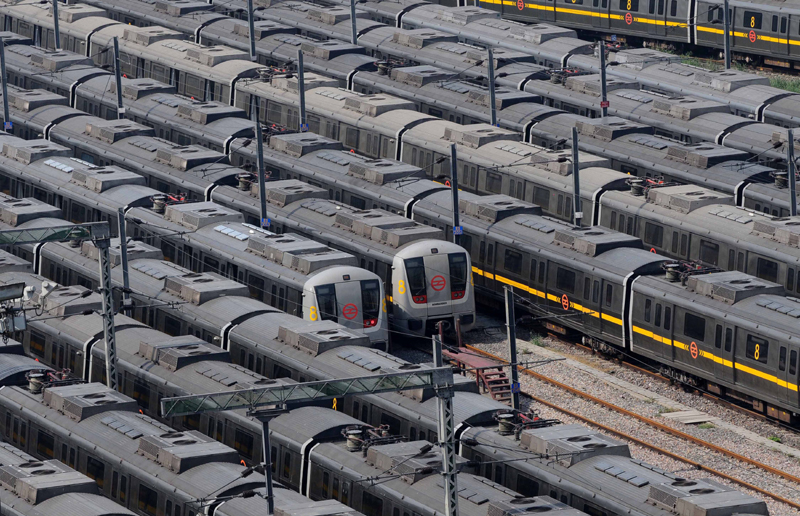 Metro trains parked at Timarpur Depot after Delhi Metro services paused for one week