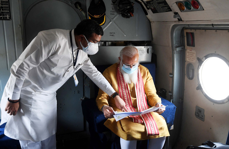 PM Modi takes aerial survey to assess Cyclone Yaas' impact on Odisha, Bengal