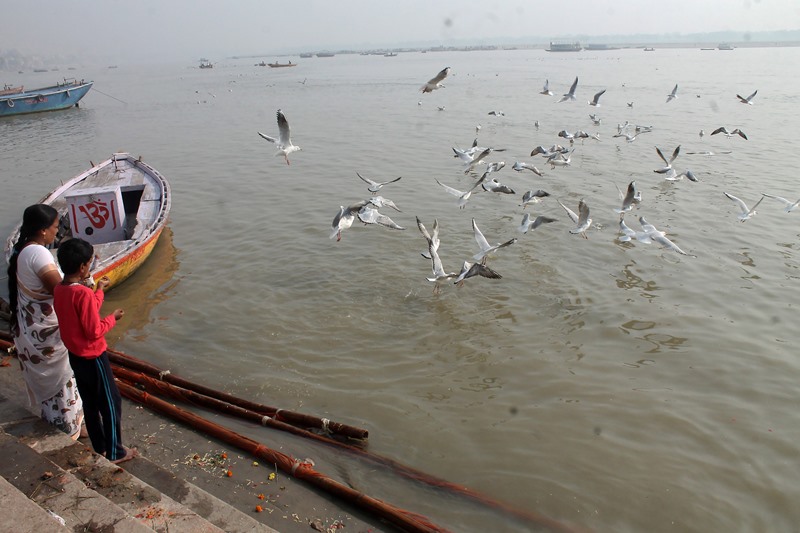 View of the banks of river Ganga in Varanasi